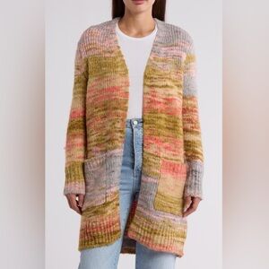 NWT 1. State Rainbow Striped Longline Open Front Cardigan Sweater. Size Large